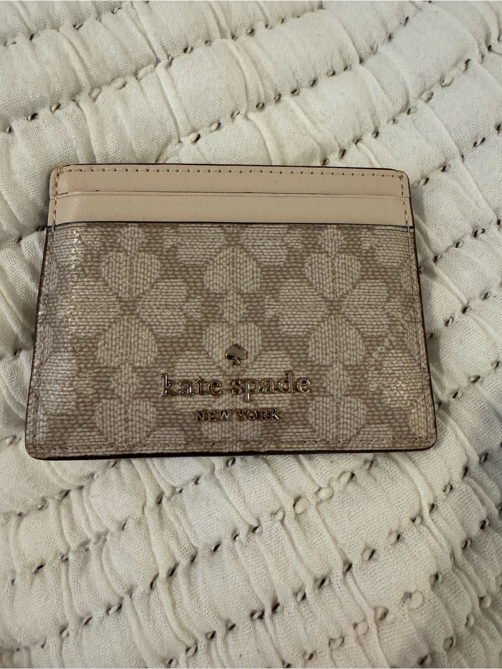 kate spade Neutral Floral Monogram Card Holder with Gold Logo